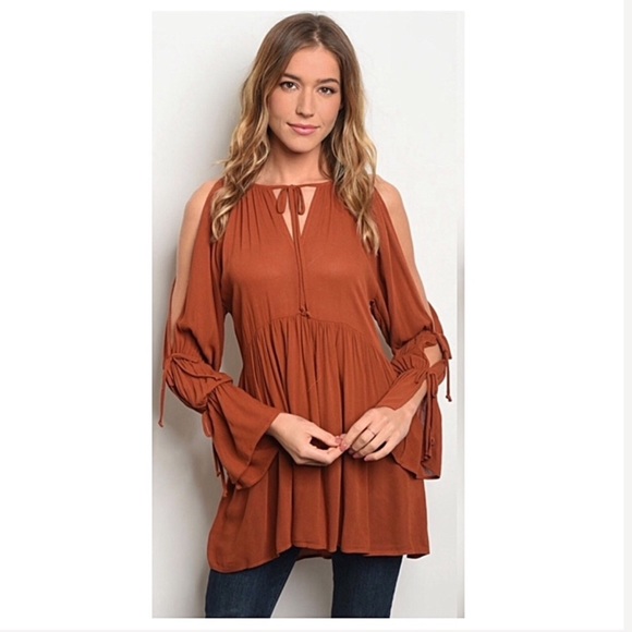 Tops - ✨HP✨Burnt Orange Slit Sleeve Tunic Top